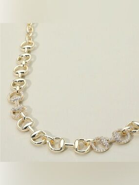 14K Gold Plated CZ Stone Paved Horsebit Link Chain Necklace